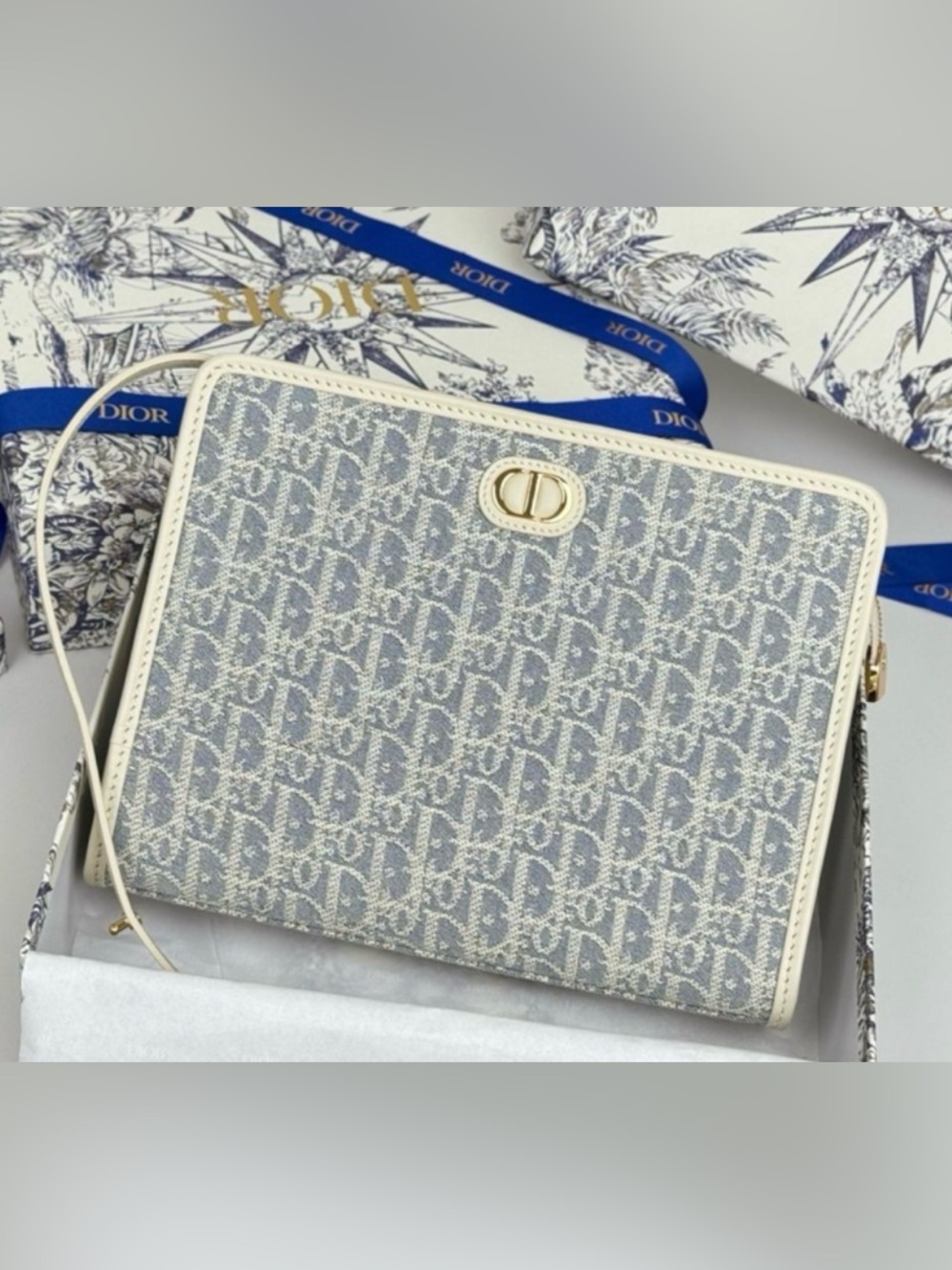 Blue and Cream Monogram Dea Pouch